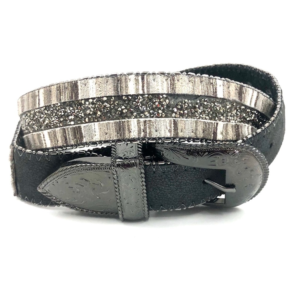 Women's Western Leather Grey Beaded  Belt Size XL